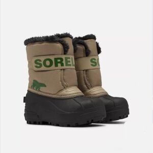 🧩NWT🌟 Khaki Sorel TODDLER Snow Commander™ Boots Size 4US/EUR21 Kids